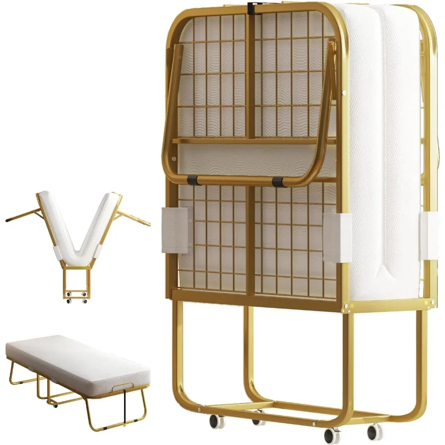 Folding Bed with 4 Inches Mattress for Adults 75 x 31 Single Foldable Rollaway Bed Portable Fold up Beds Space Saving Guest Bed