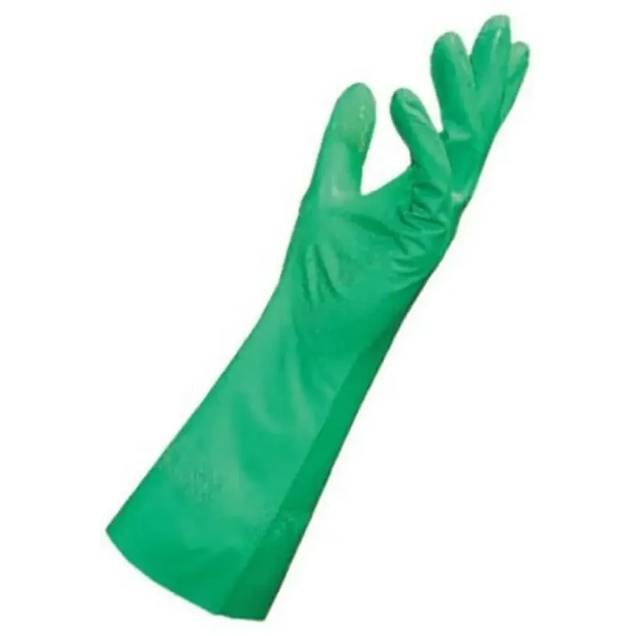 

StanSolv A15 Nitrile Mediumweight Glove, Chemical Resistant, 0.015 Thickness, 13 Length, Size 8, Green Bag of 12 Pairs