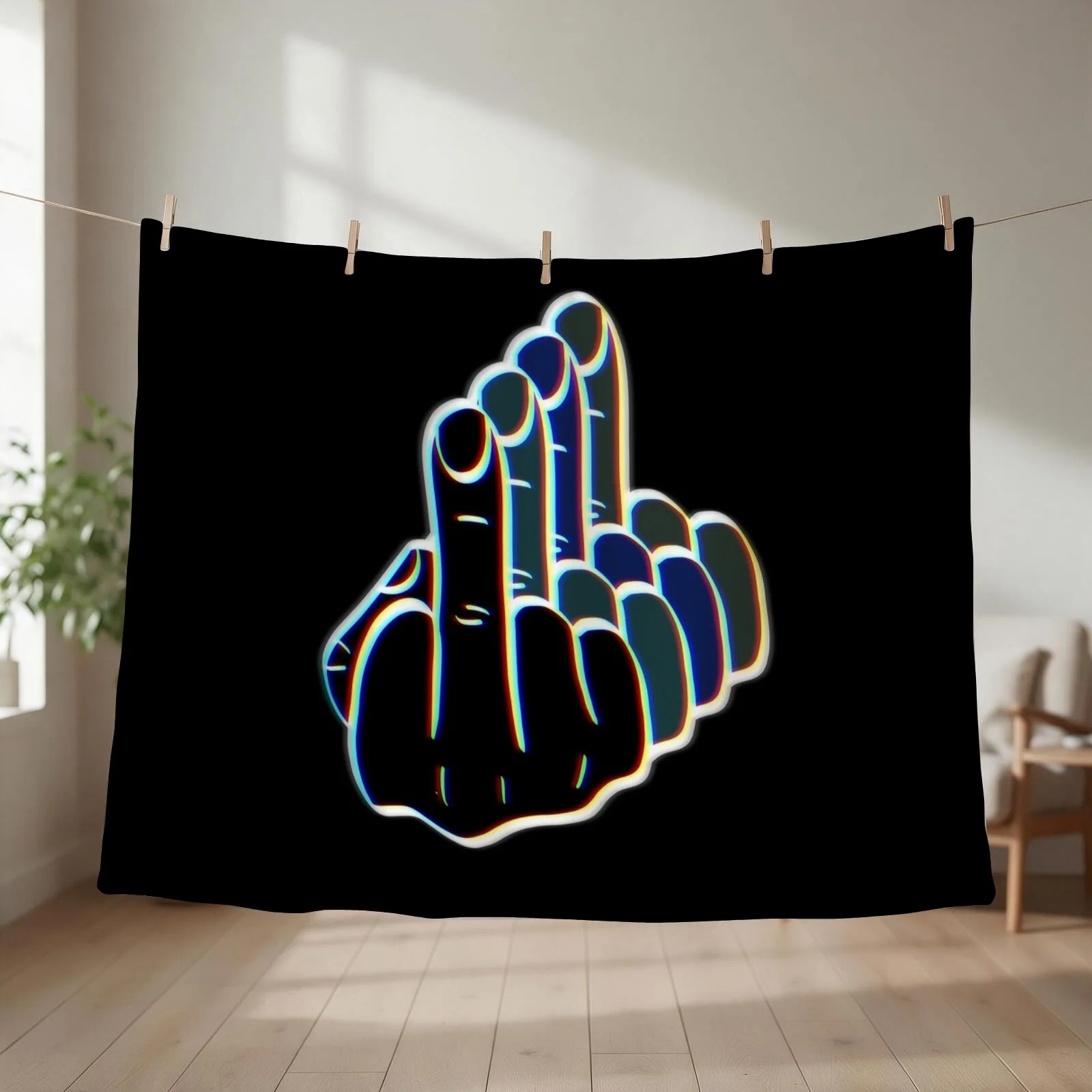 Inverted middle finger Throw Blanket couch cozy soft plush fuzzy picnic outdoor blanket