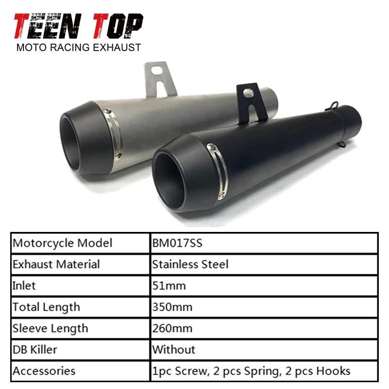 51mm Universal Exhaust Tailpipe BJ300GS TNT300 BN302 TRK502 Xmax300 T-max 560 530 Exhaust Muffler 350mm Escape Moto Silencieux