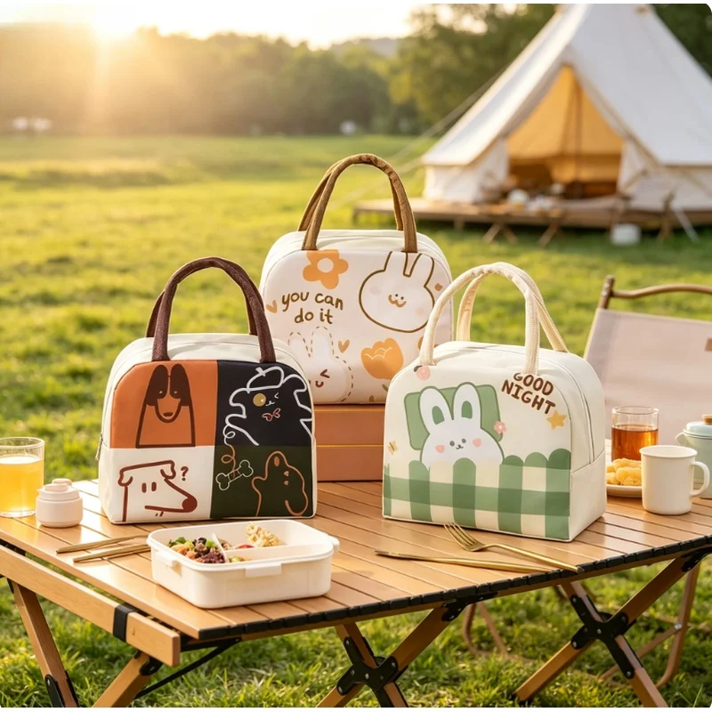 1PCS Outdoor Cartoon Lunch Box Tote Bag, Thickened Large Capacity Student Picnic Portable Lunch Box Bag, Insulated Lunch Box Bag