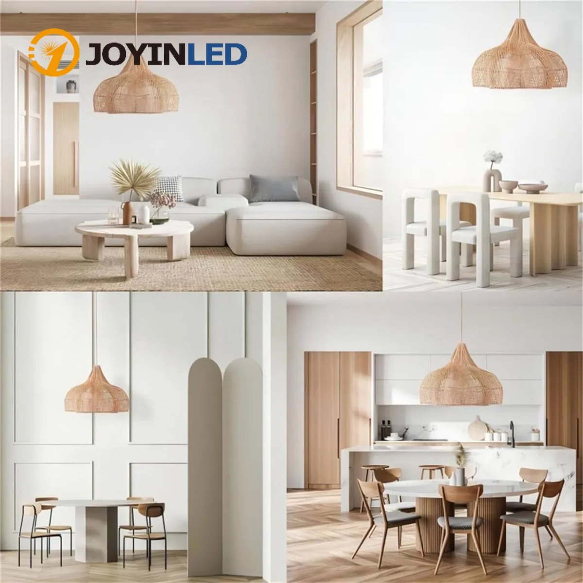 JOYINLED Bohemian Rattan Pendant Light, Rattan Chandelier Modern Farmhouse Handmade Hanging Lighting Lamp E27 No Bulb 60/80cm