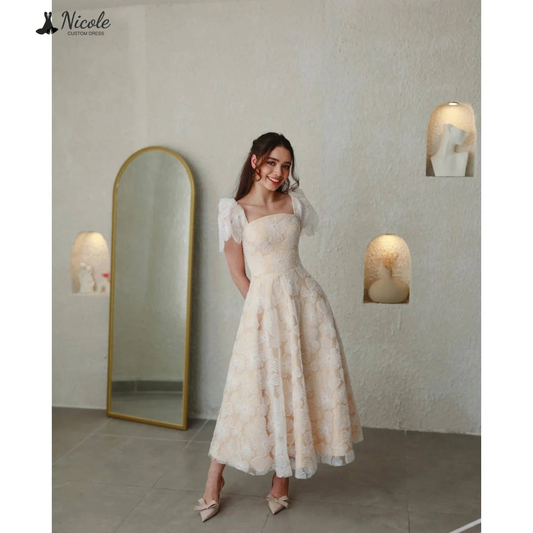 فساتين حفلات أنيقة مطرزة بالزهور من نيكول ثنائية الأبعاد للنساء فستان سهرة فاخر 2025 مصنوع حسب الطلب بياقة مربعة