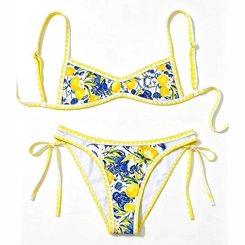 Sexy Print High Leg Cut Brazilian Bikini Female Swimsuit Women Swimwear Two-Pieces Bikini Set Bather Bathing Suit Swim