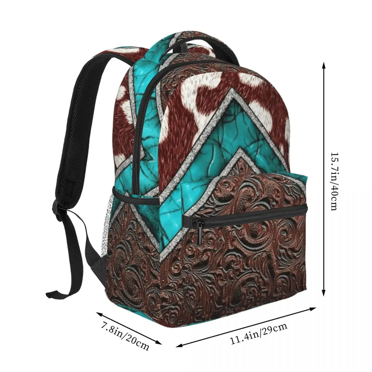Western Tooled Leather Design - Brown Backpack Student BookBag Kids School Bag Laptop Shoulder Bags for Men Women