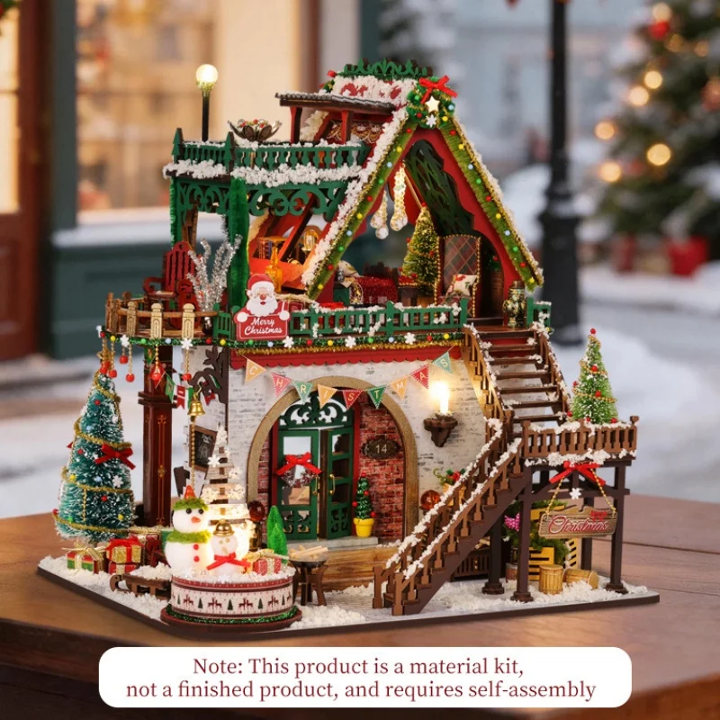 DIY Book Nook Kits 3D Wooden Bookshelf Insert Decorative Bookend Model Kits DIY Winter Christmas Cabin Home Decoration gift