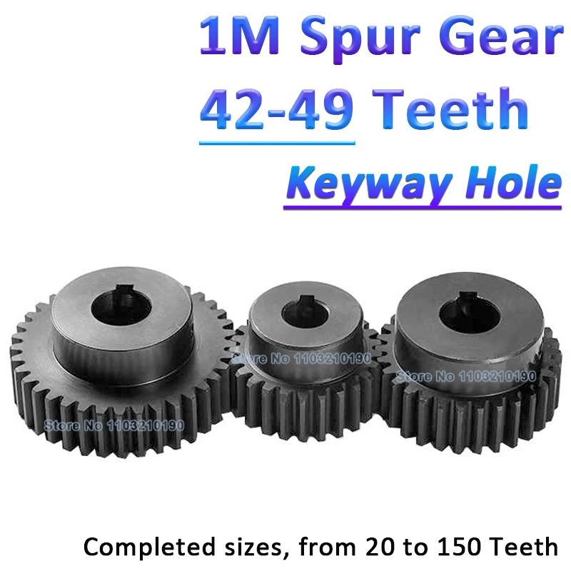 

1Pc 1M 42/43/44/45/46/47/48/49 Teeth Spur Gear Pinion With Keyway Hole Model 1 Motor Gear With Step Blackened Transmission Parts