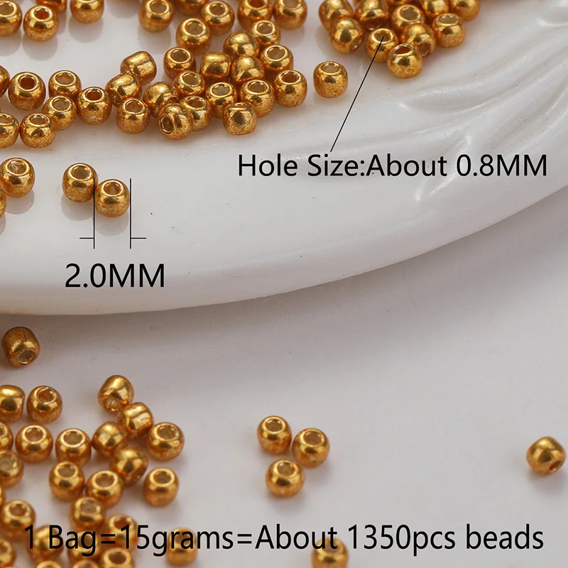 1350 Pieces 11/0 Waterproof Metallic Color Glass Beads Boho Style Needle Work 15Grams/Bag 2.0MM Glass Seed Beads