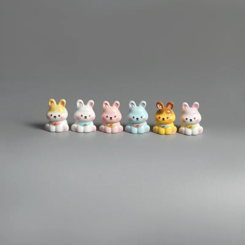Kawaii Mini Bunny Rabbit Resin Figurines Cute Pastel Sitting Bunnies Micro Landscape Dollhouse Decor
