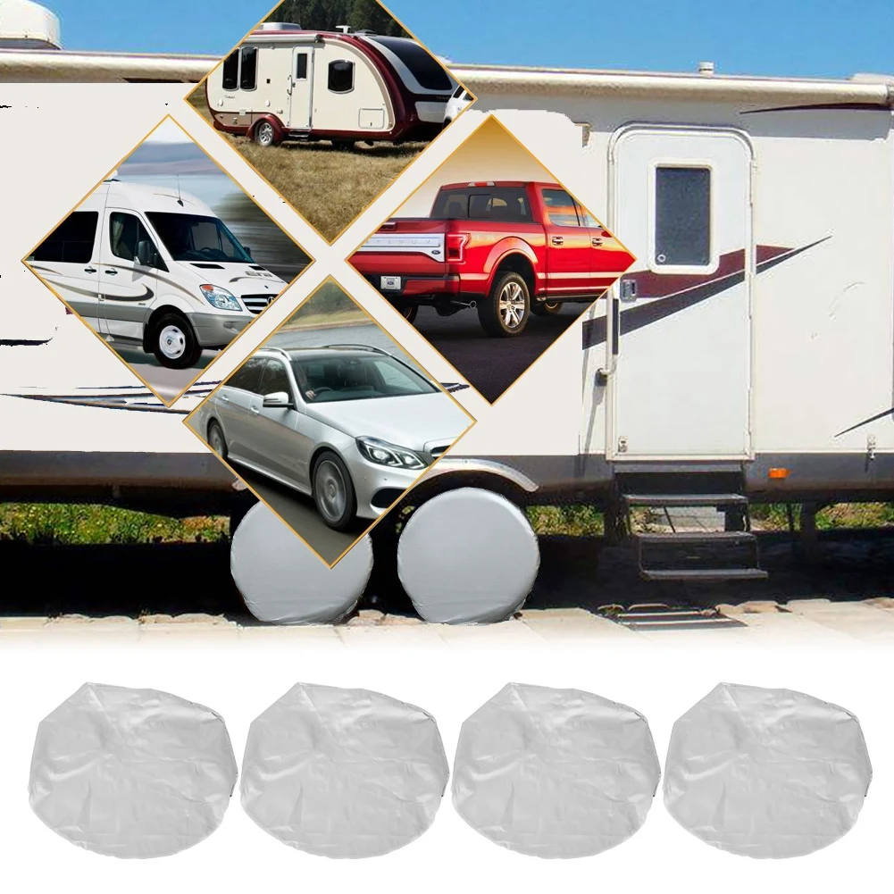 

4Pcs 27"-29" Silver Tire Cover Wheel Tyre Cover for Car SUV Truck RV Trailer Universal Fit