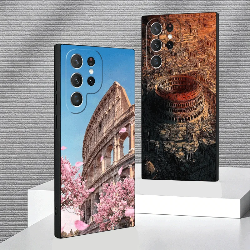 Soft Phone Case For Samsung Galaxy S24 S25 S26 Ultra Roman Colosseum S23 S22 Plus S21 FE S20 + Edge Black Cover Shell