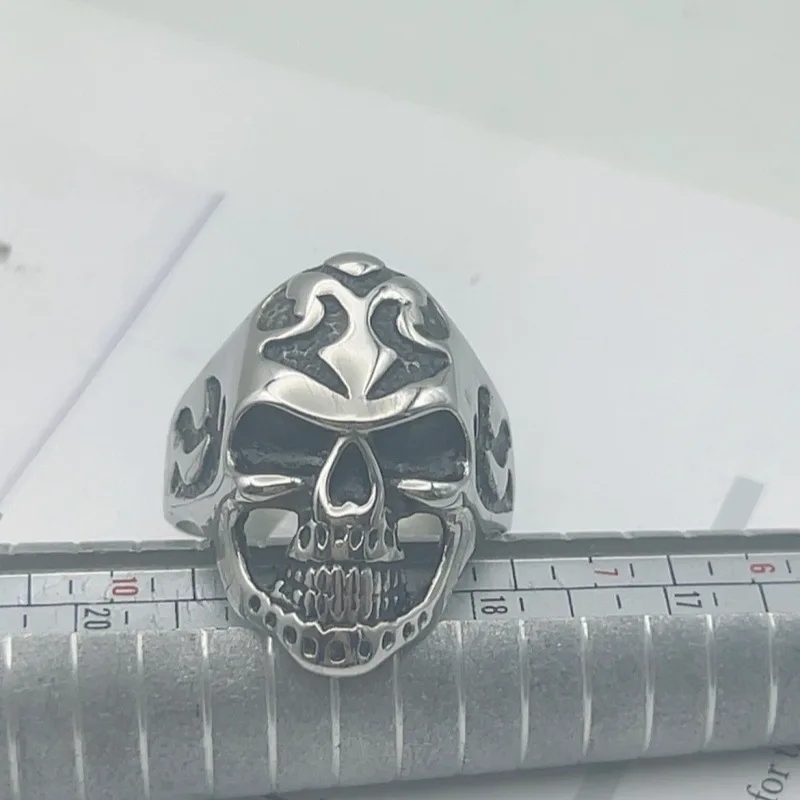 Stainless Steel Skull Ring Set for Men Vintage Tribal Engraved Gothic Biker Punk Statement Jewelry for Daily Wear and Parties