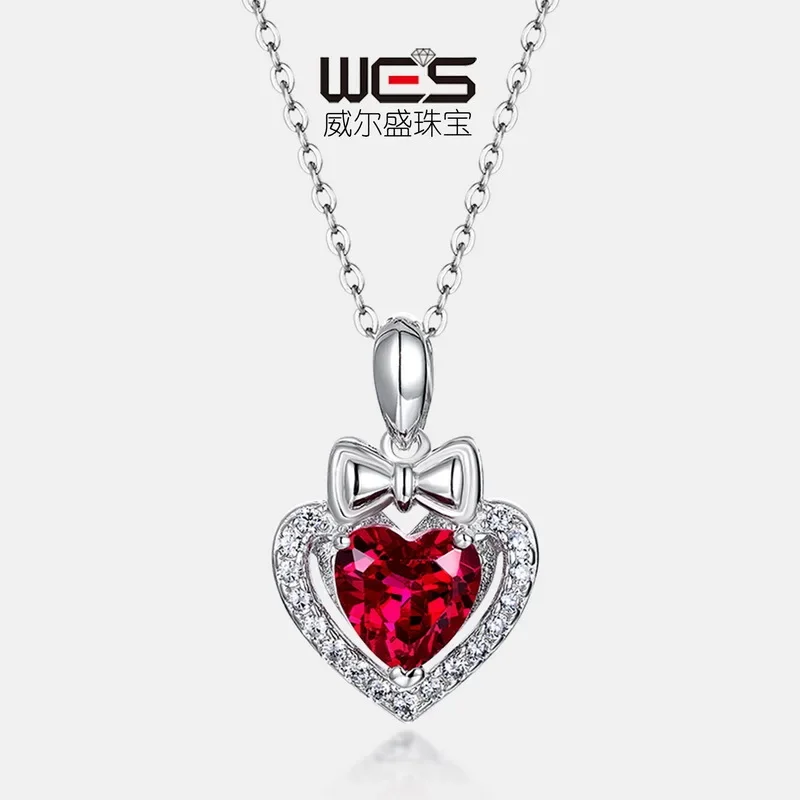 Beautiful Cultivated Ruby Love Necklace for Women 18K Gold Inlaid with Colored Baby Stones PT950 Platinum Clavicle Chain