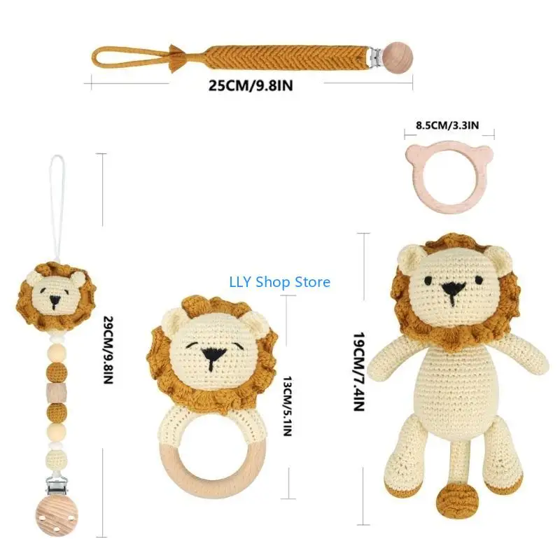 T8UD الطفل هوة كليب الكروشيه الأسد دمية مضغ التسنين سوار مهديء سلسلة صبي فتاة عضاضة الرضع دش هدية