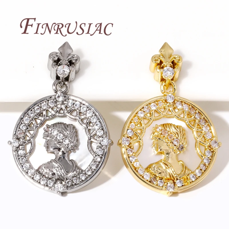 18K Gold Plated Metal Queen Charms For Jewelry Making DIY  Accessories,Brass with Queen Zircon Round Pendants For Necklaces