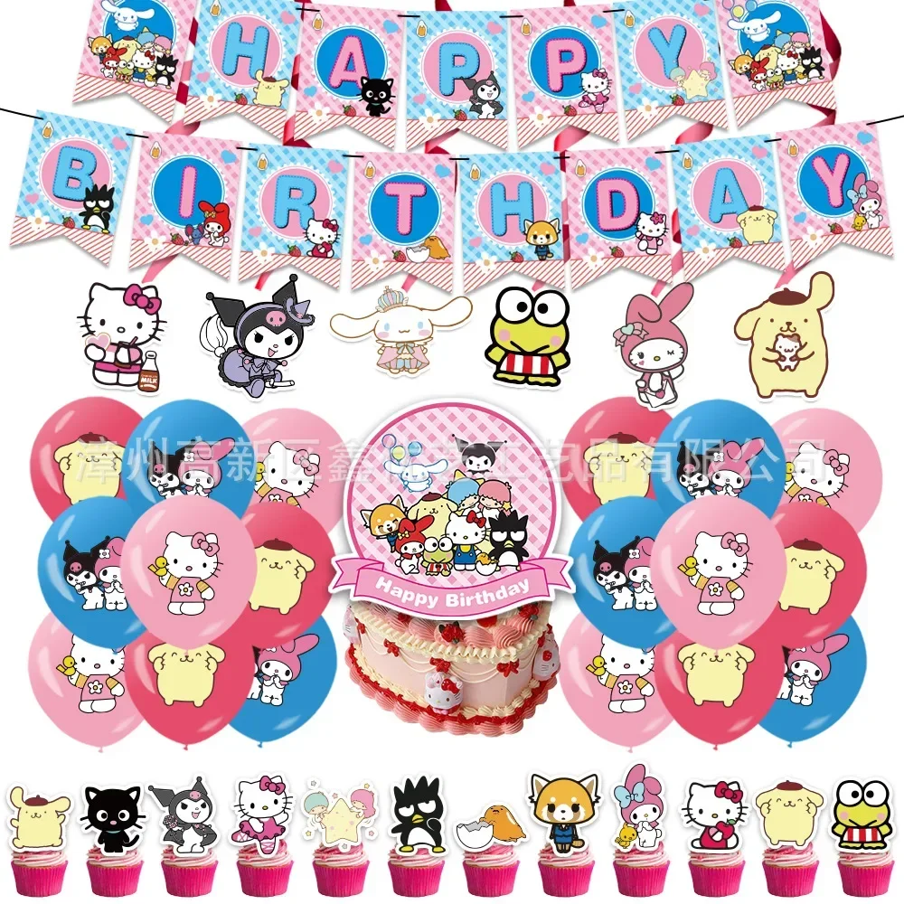 Sanrio HelloKitty Theme Birthday Party Cake Insert Balloon Kawaii Kuromi Decoration Supplies Set Anime Figures Kids Cartoon Gift