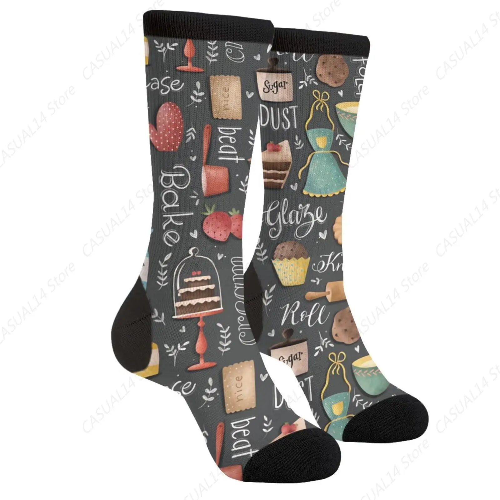 Baking Love Men Women Funny Crazy Novelty Crew Tube Socks, Casual Athletic Sport Dress Socks