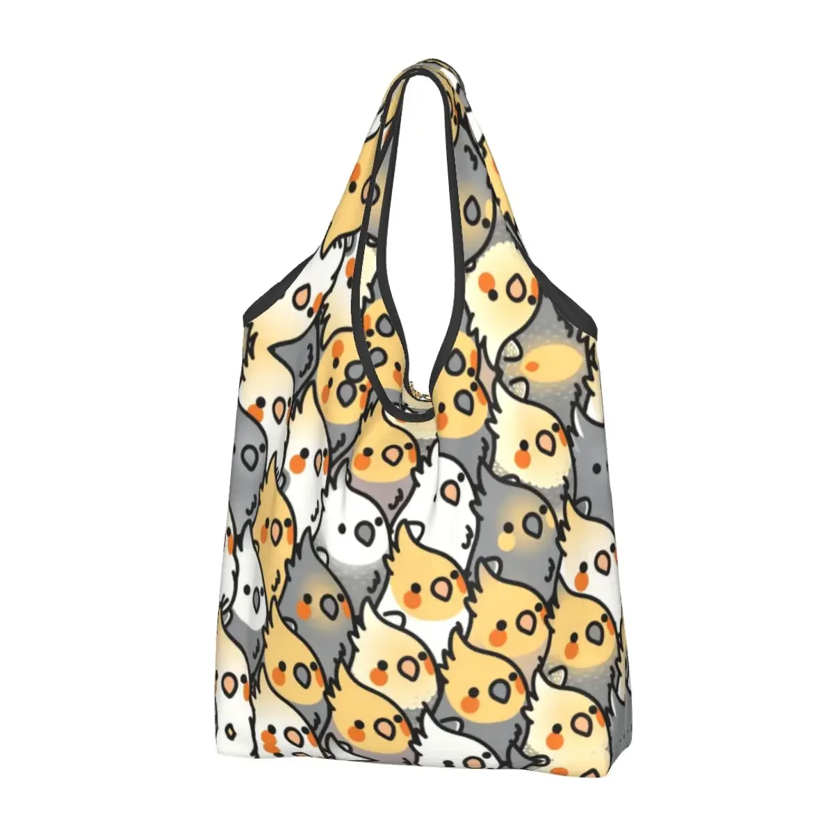 Chubby Cockatiel Party Grocery Shopping Bags Cute Shopper Shoulder Tote Bag Large Capacity Portable Parrot Bird Handbag