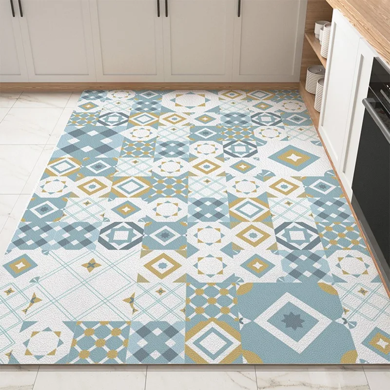 Waterproof PVC Kitchen Floor Mat, Non-slip Carpet, Home Decor, Vintage Pattern, Large Area Rug, Oil-proof, Washable