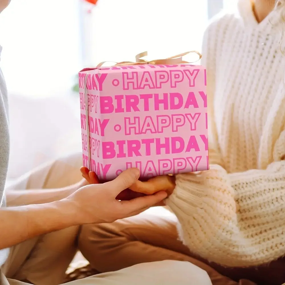 1 Roll 3m Birthday Wrapping Paper - Pink Gold Party Gift Wrap, 