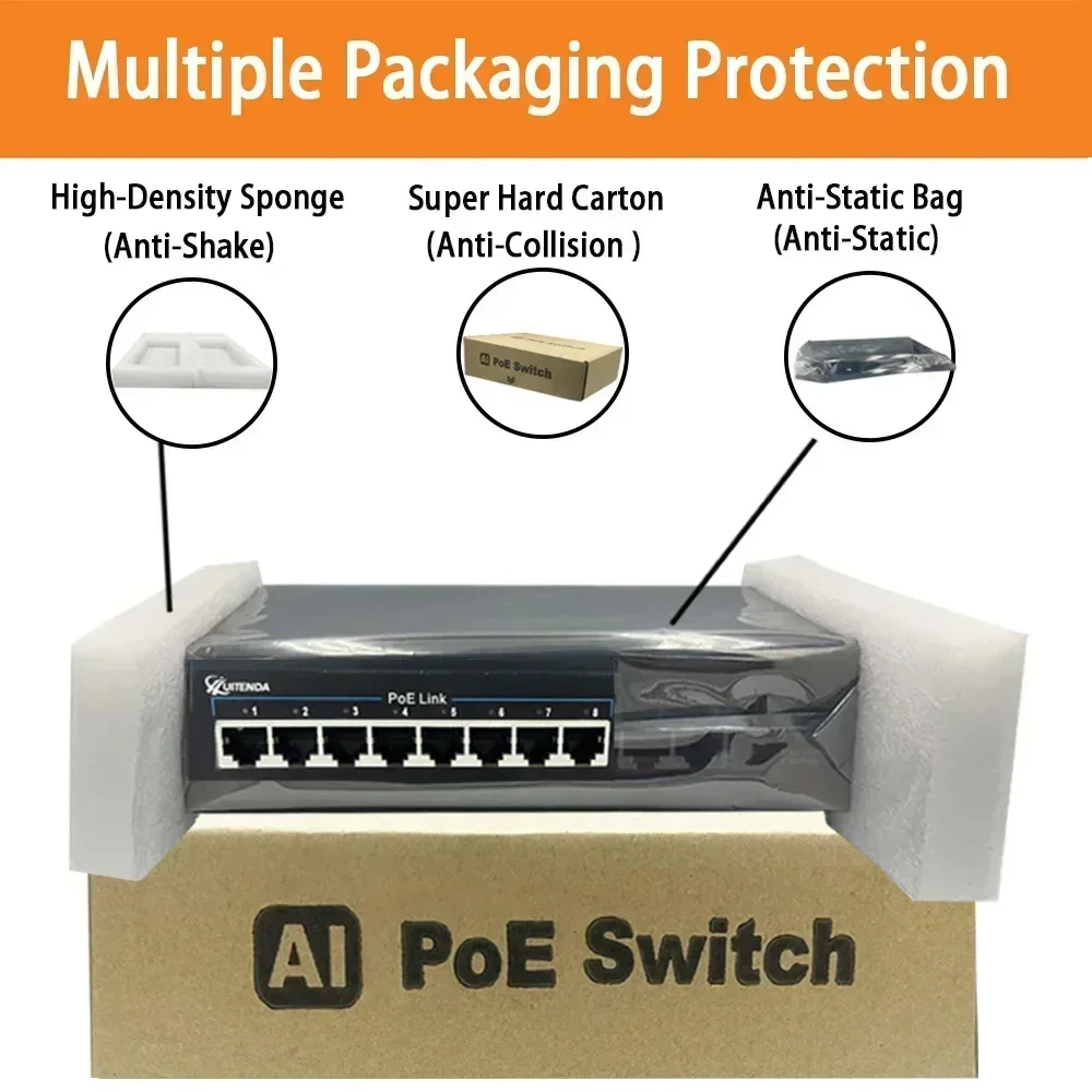 Imagem -06 - Hui-tenda Portas ai Poe Switch 10 100mbps Poe Rede Ethernet Switches Suporte Ieee802.3 af at para Câmera ip sem Fio ap Nvr