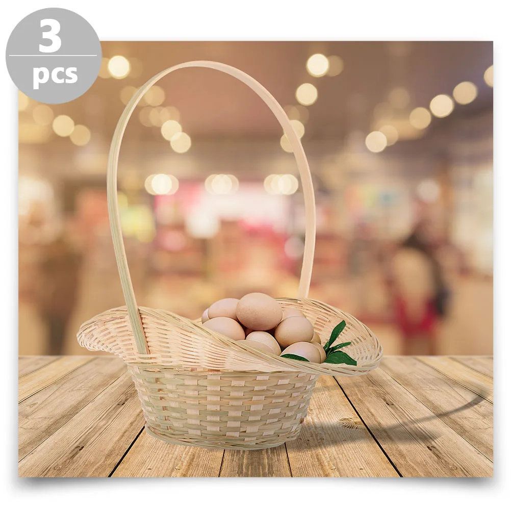 

3Pcs Bamboo Handle Basket Household Fruit Storage Multi-Function Wrapping Basket Handheld Gift