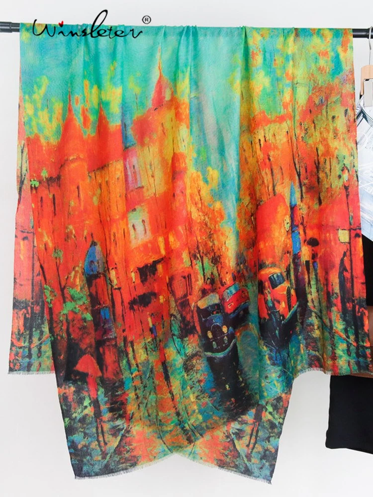 

Winsleter-Women 100%Wool Elegant Long Scarf, 200*100CM Oil Painting, Mom Gift Vintage Temperament Scarves, 2025 Winter A5D131CC