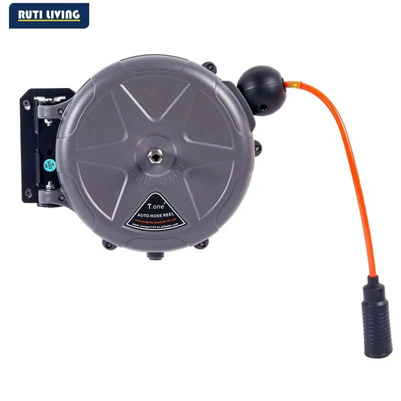 10m Automatic Rewind Air Hose Reel with 180° Swivel Bracket Wall Mounted and Quick Coupler for Air Compressor and Pneumatic Tool