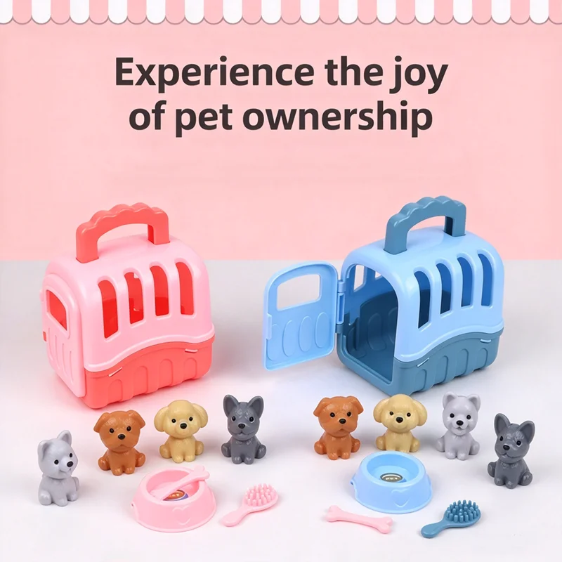 Playing house toys, cats, dogs, pet cages, mini animals, children's boys and girls, universal interactive toy gifts