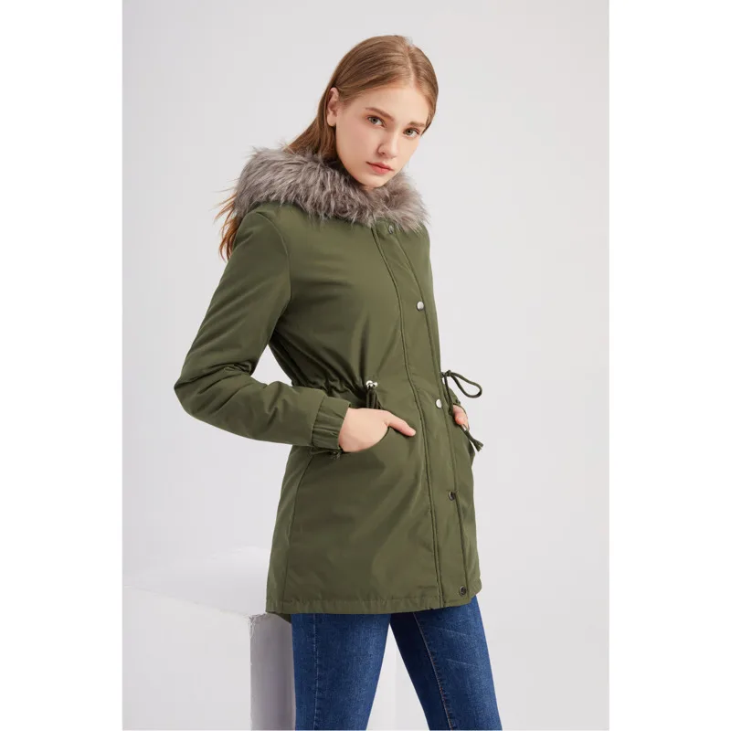 Stylish Winter Warm Plush Coat Casual Plush-Collar Hooded Coat Y2K Retro Women's Zip-Up Jacket Mid-Length Padded Cotton Jacket