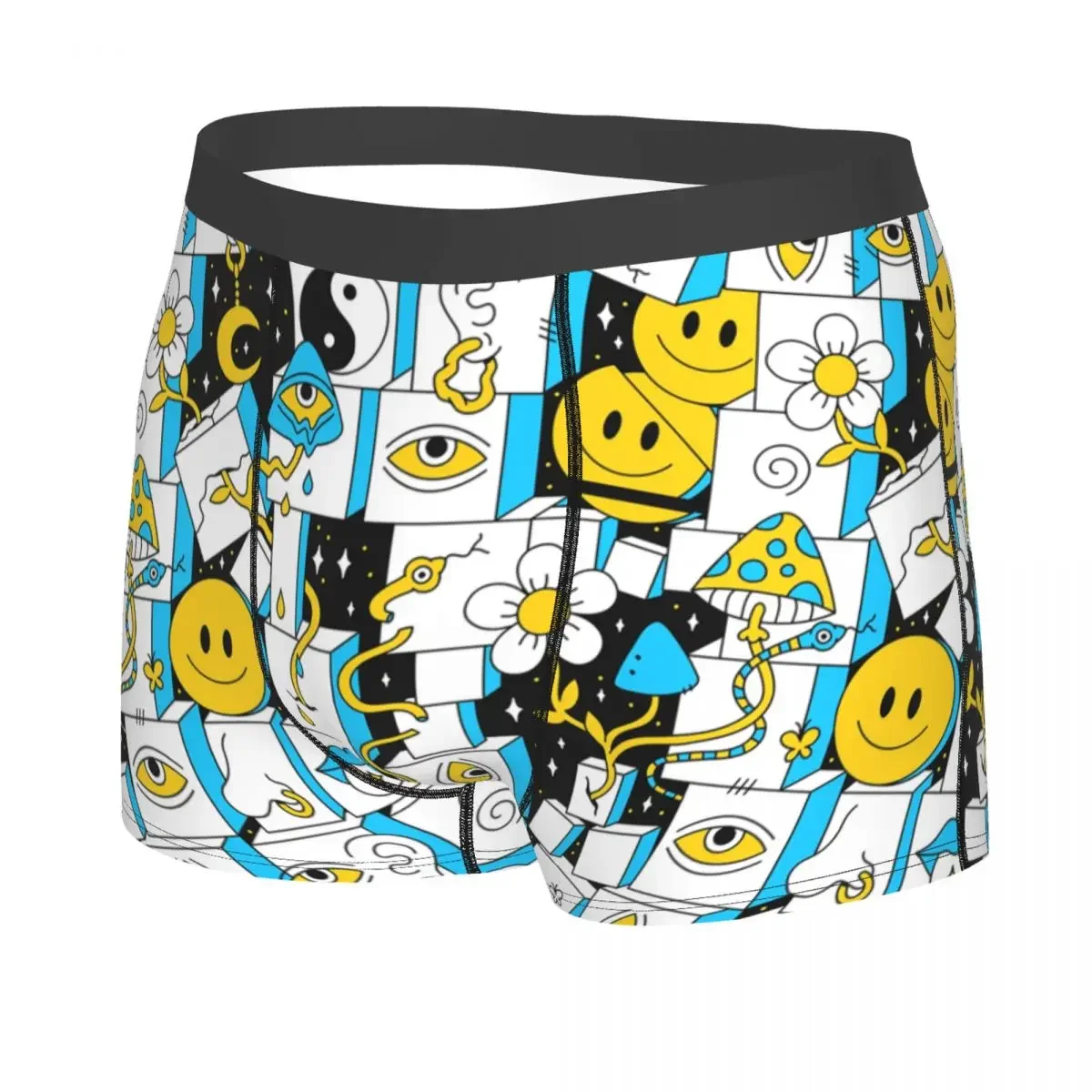 Crazy Trippy Psychedelic Geometry Mushroom Underwear Men Stretch Boxer Briefs Shorts Panties Soft Sexy Underpants For Male