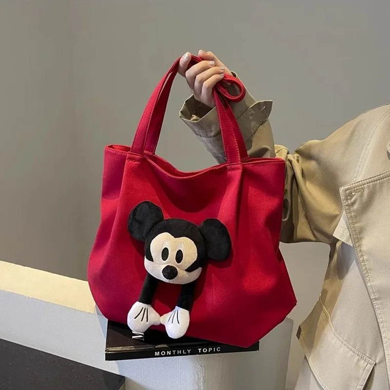 

Disney Canvas Shoulder Bag Female College Student Handbag Large Capacity Class Storage Bag Cartoon Mickey