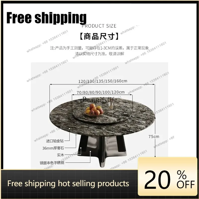 HJ 1Natural platinum diamond luxury stone dining table light luxury high-end sense natural imported high-end marble dining table