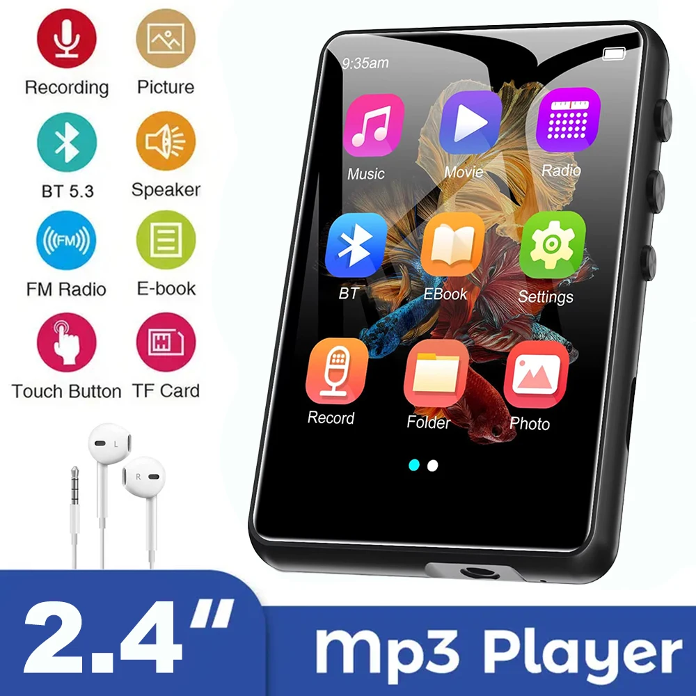 128GB المحمولة HiFi مشغل MP3 بلوتوث 5.3 Mini MP4 تشغيل الفيديو فيلم الرياضة مشغل MP3 مع مكبر صوت راديو FM تسجيل