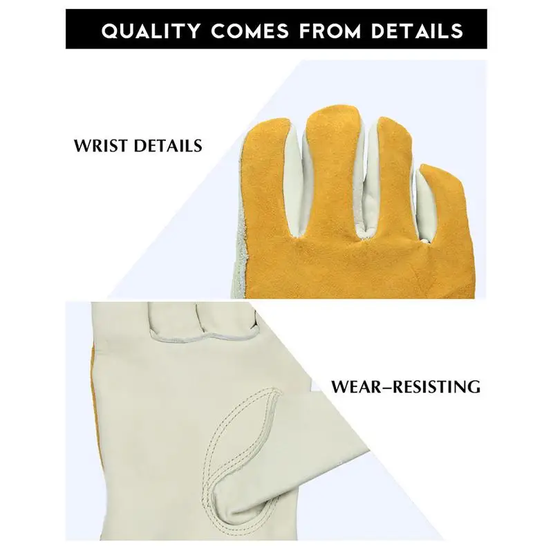 1 Pair Work Gloves Cowhide Leather Workers Work Welding Safety Protection Garden Sports Motorcycle Driver Wear-resistant Gloves