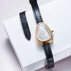 Montre de Luxe en Or pour Femme, Design de Tête de Salle, Cadran Vert, Quartz, avec Diamant Scintillant