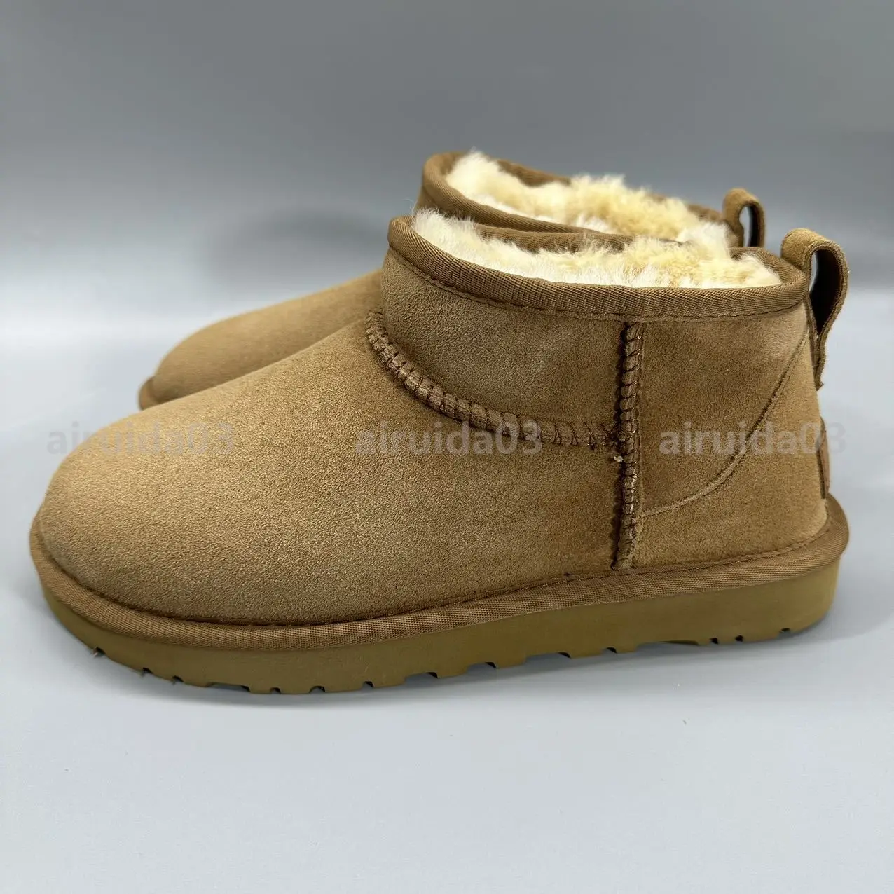 Super mini botas de neve para homens e mulheres, pele de carneiro real, lã, decotado, quente, sapatos femininos, inverno