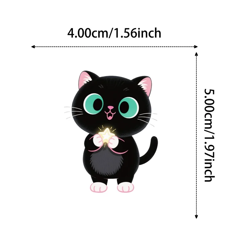 10/30/56PCS Kawaii Big Eye Black Cat PVC Sticky Sticker Aesthetic DIY Decoration Scrapbooking Hand Accounting Supplies for Kids