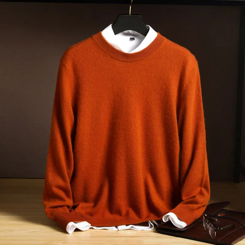 

wool sweaters O-Neck for men 220g Pullover long sleeve tops Men's sweater Jersey korean fashion 100% Pure Wool 2022 New Sale