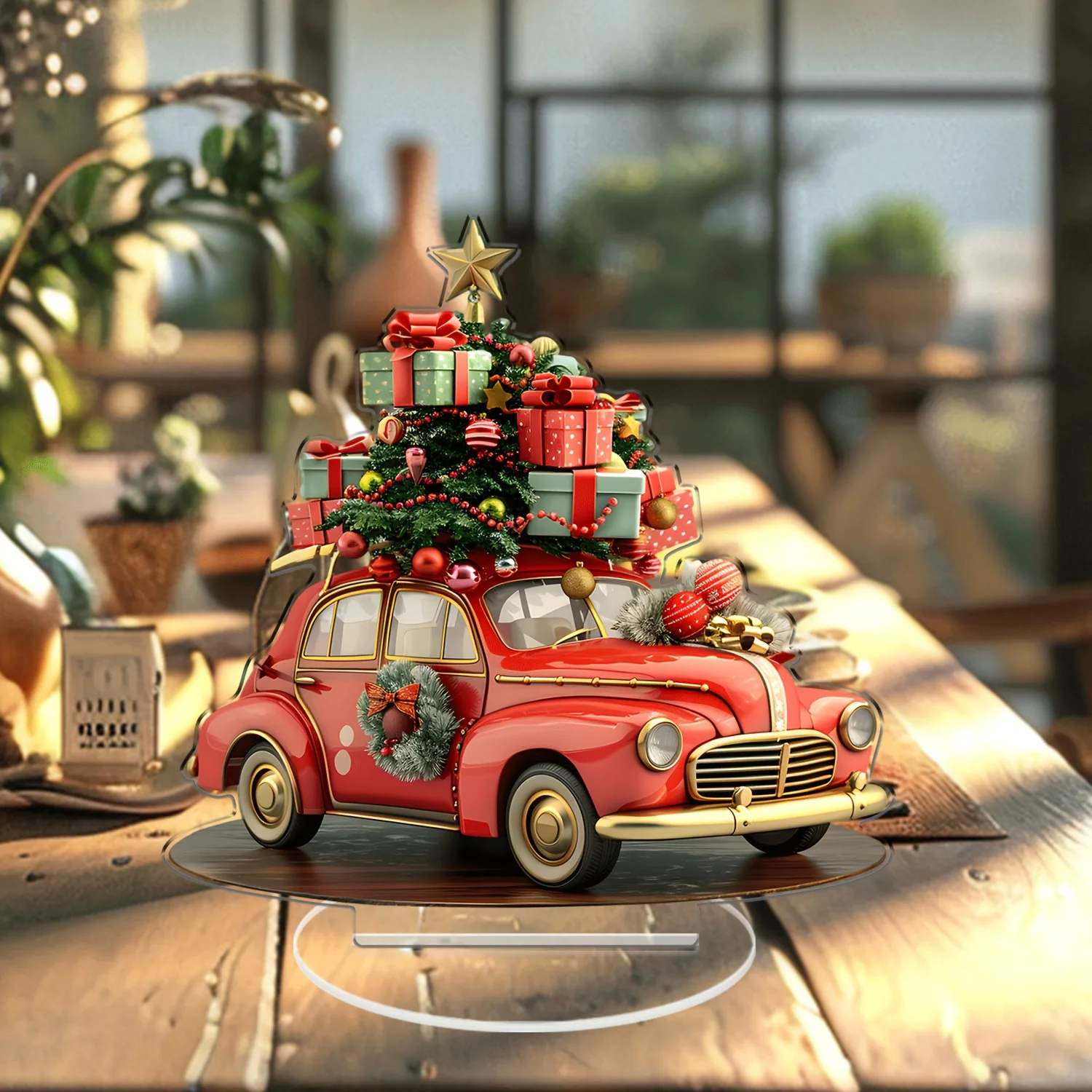 2D Versatile Acrylic Xmas Vehicle Ornament Traditional Holiday Motif Sturdy Desktop Art Craft Household Workplace Decor Durable