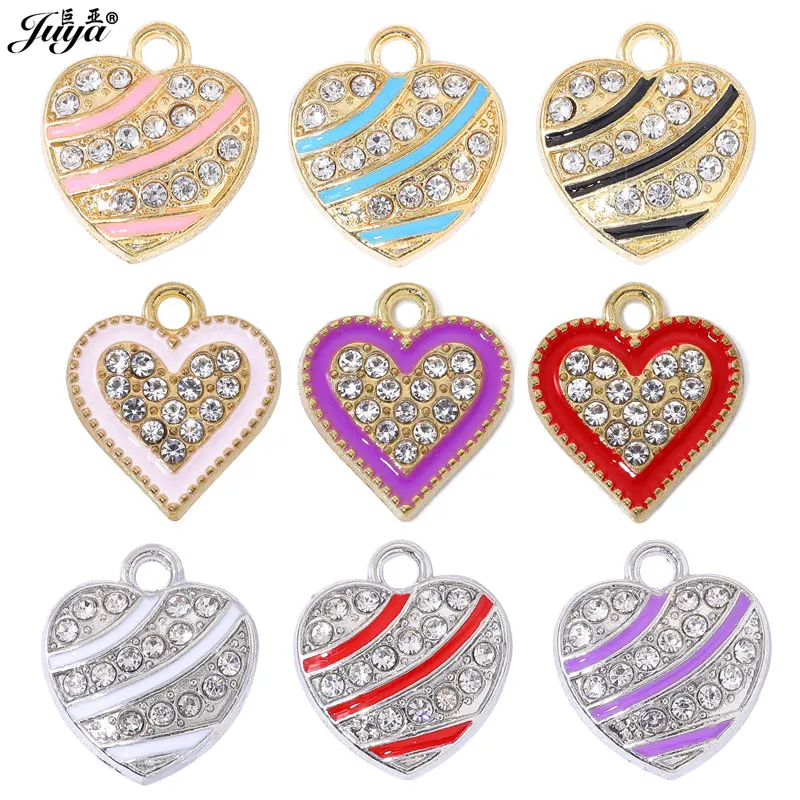 10pcs/lot Crystal Enamel Sweet Heart Charm Pendant For DIY Handmade Earrings Jewelry Making Findings Supplies Accessories