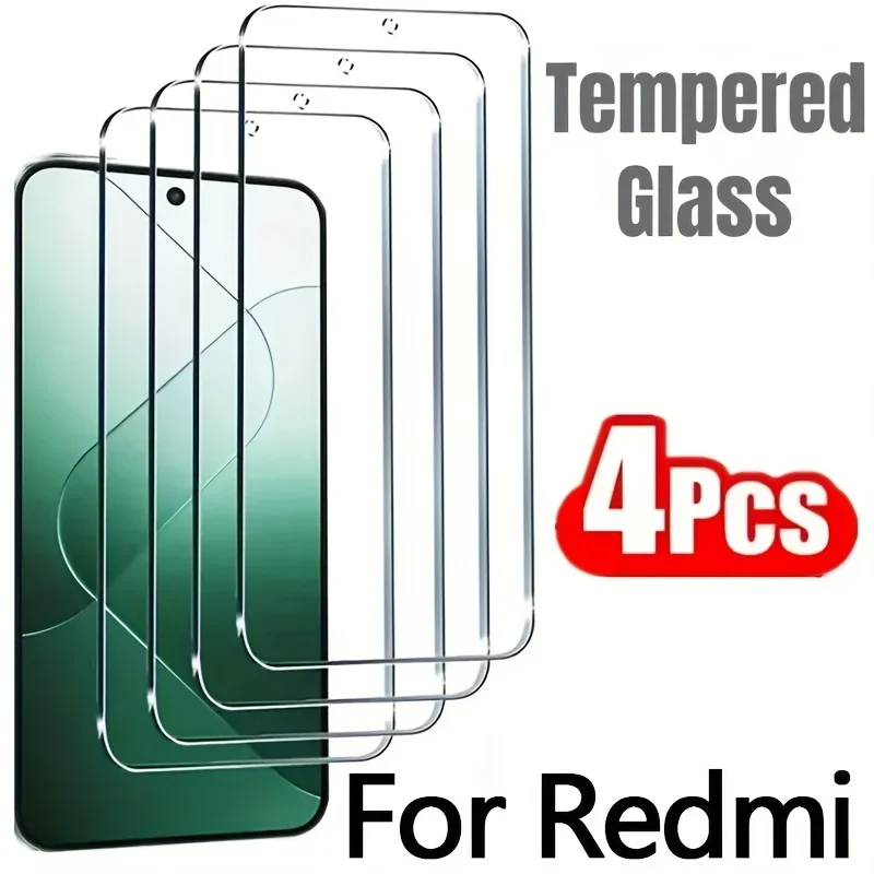 

4Pack Full Cover Tempered Glass Screen Protector for Xiaomi Redmi Note 14 13 Pro 12 11 Pro Plus 10 Pro Max Note 14S 11S Glass
