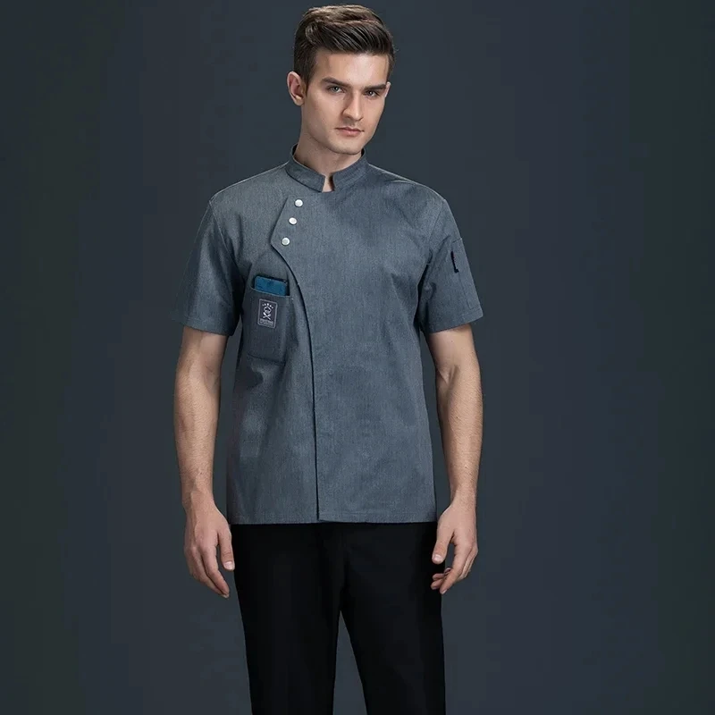 남성용 요리사 재킷 반팔 주방 의류, 흰색 레스토랑 웨이터 유니폼, 음식 케이터링 쿡 코트, 베이커리 카페 작업복