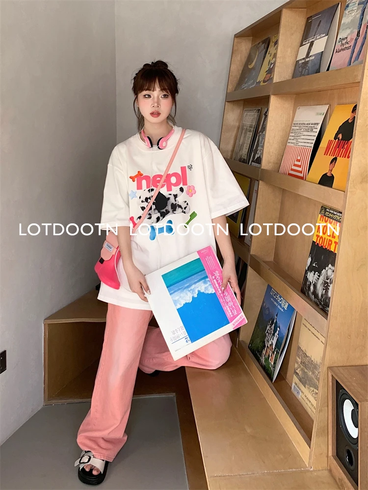 LOTDOOTN Summer Y2K Top Hip Hop E-girl Graphic Print Cotton Harajuku Top Vintage Punk Tee Casual Streetwear Short Sleeve T-shirt