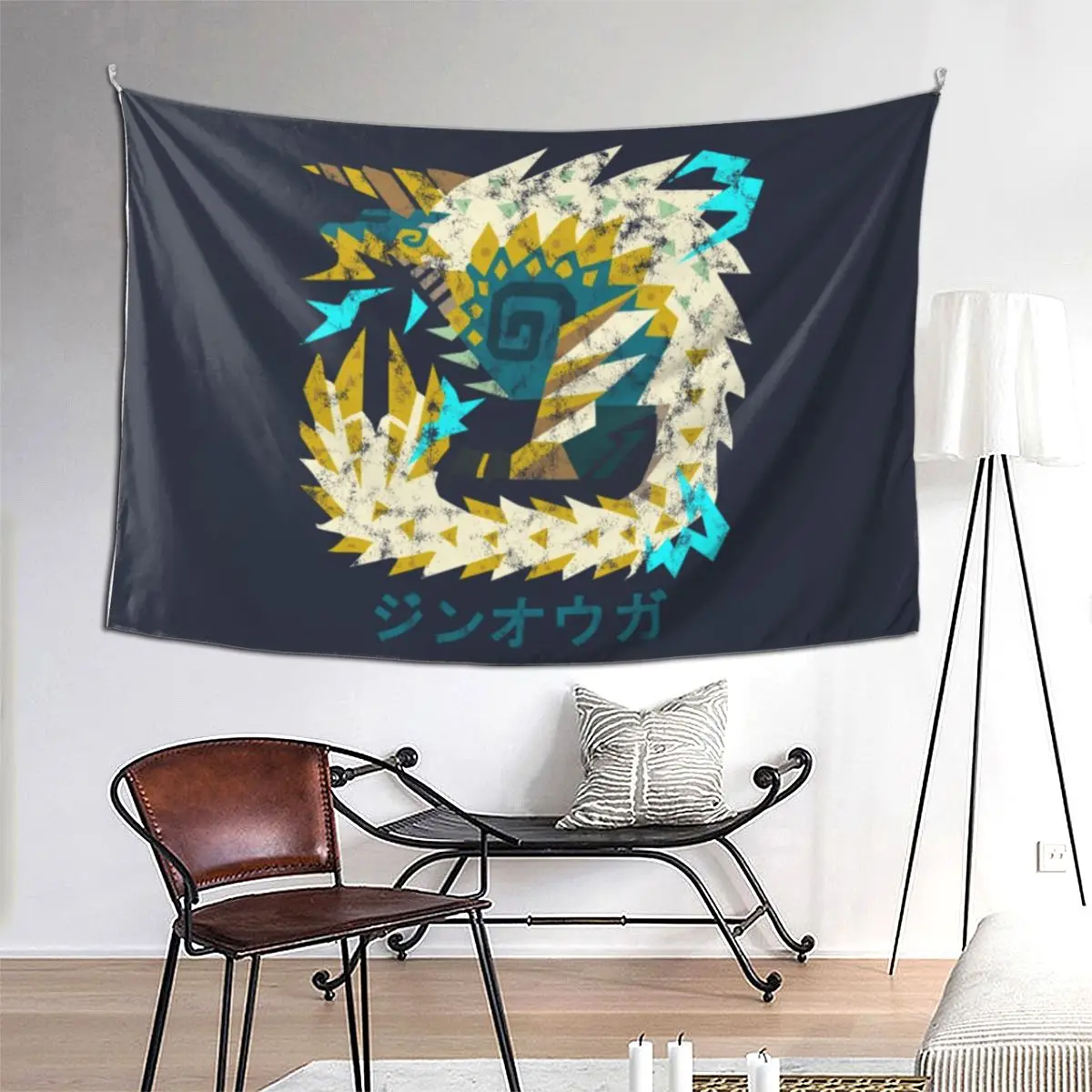 

Monster Hunter World Iceborne Zinogre Kanji Icon Tapestry Funny Wall Hanging Aesthetic Home Tapestries for Living Room Dorm Room