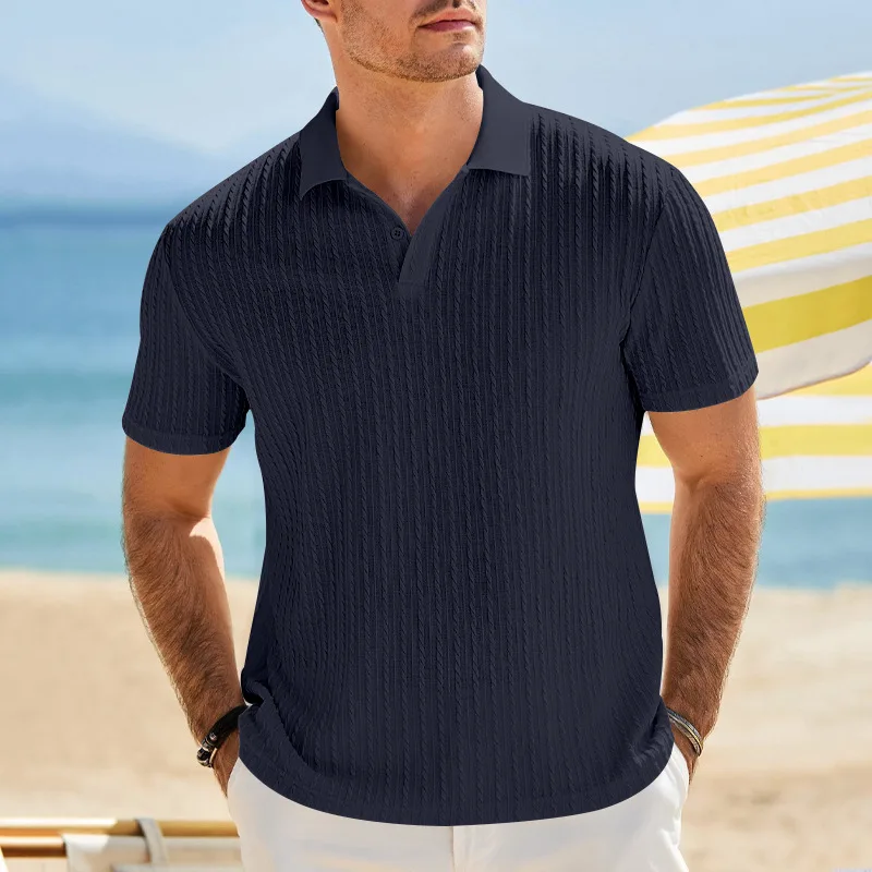 Europäisches und amerikanisches Sommer-Herren-Polohemd mit lockerem Jacquard-Strickmuster, geknöpft, kurzärmelig, auf Lager – Detail 16