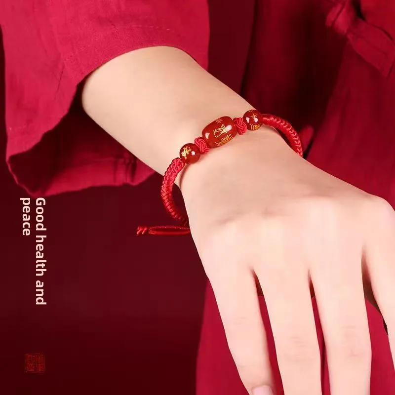 2026 Year Of Horse Chinese Zodiac Lucky Red String Bracelet Natural Agate 9 Layer Vajra Knot Blessing Wealth Fortune Protection