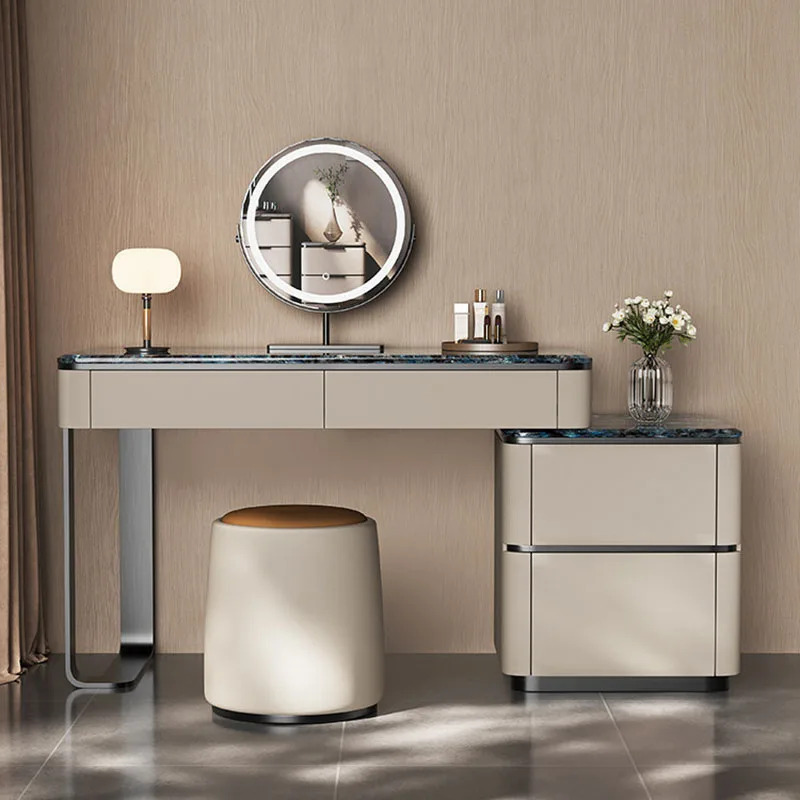 

Women Luxury Vanity Table Makeup Mirror Stool Organizer Drawers Storage Dressing Table Modern Computer Vestidores Home Furniture