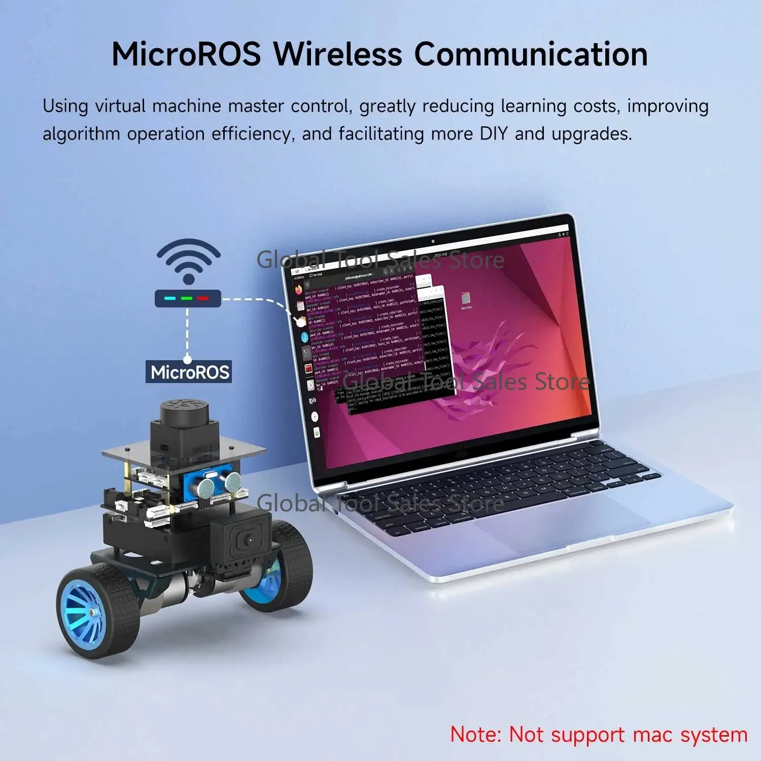 MicroROS Self-Balancing Robot Car Kit With MPU6050 Lidar Ultrasonic Module ROS-HUMBLE Virtual Machine as Master Control