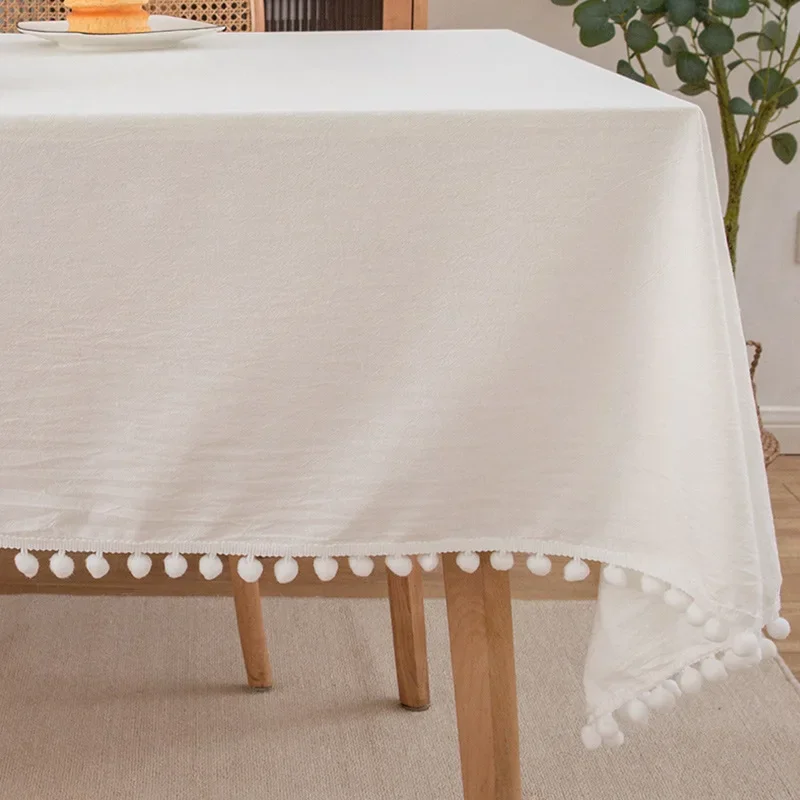 Tassels Stitching Cotton Fabric Table Cloth Washable Tablecloth for Wedding Party Dining Banquet Decoration Luxuriou Table Cover